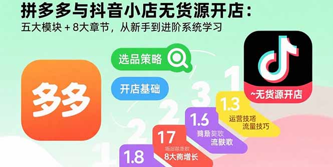 拼多多与抖音小店无货源开店：五大模块+8大章节，从新手到进阶系统学习-yingqiuwz