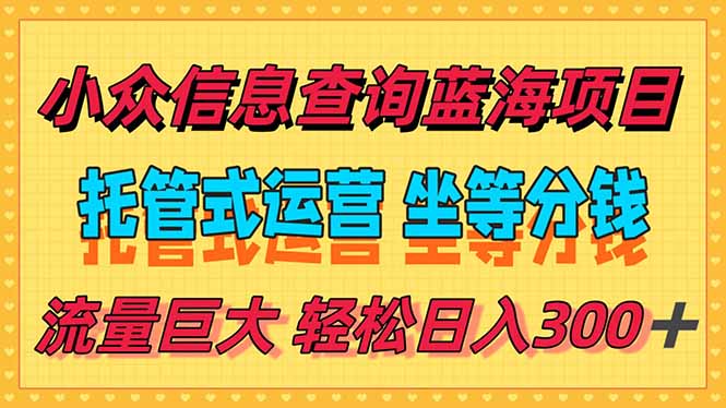 稳定日入300＋，小众信息查询蓝海项目，全程懒人式托管，解放你的时间-yingqiuwz