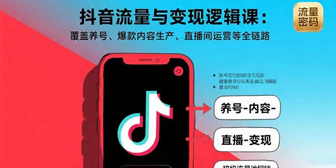 抖音流量与变现逻辑课：覆盖养号、爆款内容生产、直播间运营等全链路-yingqiuwz