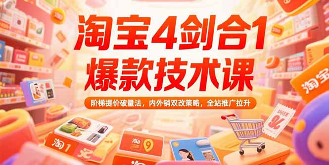 淘宝4剑合1爆款技术课73期：阶梯提价破量法，内外销双改策略 全站推广拉升-yingqiuwz