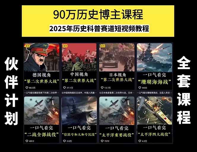 图片[1]-历史短视频赛道变现课，百集素材库应用，文案剪辑技巧，账号运营全案-yingqiuwz