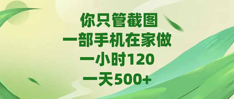 你只管截图，一部手机在家做，一小时120，-天500+-yingqiuwz
