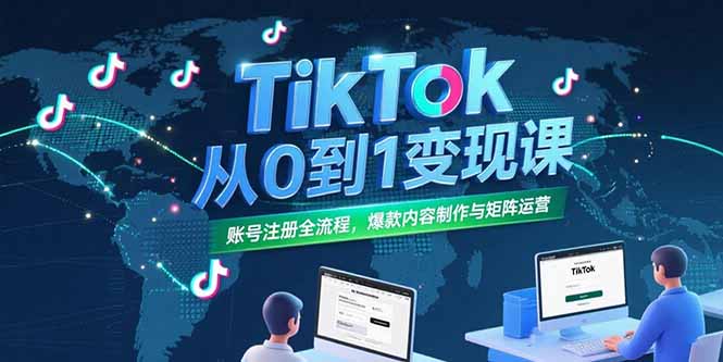 TikTok从0到1变现课，账号注册全流程，爆款内容制作与矩阵运营-yingqiuwz