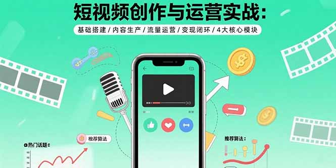 短视频创作与运营实战：基础搭建/内容生产/流量运营/变现闭环/4大核心模块-yingqiuwz