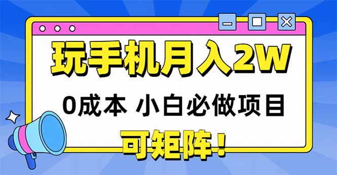 玩玩手机月入20000+，0成本小白必做项目，可矩阵-yingqiuwz