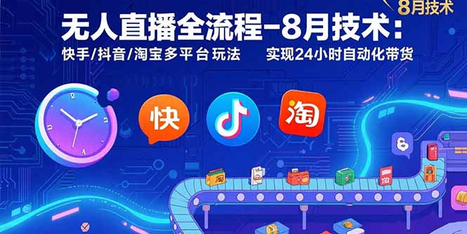 无人直播全流程-8月技术：快手/抖音/淘宝多平台玩法 实现24小时自动化带货-yingqiuwz