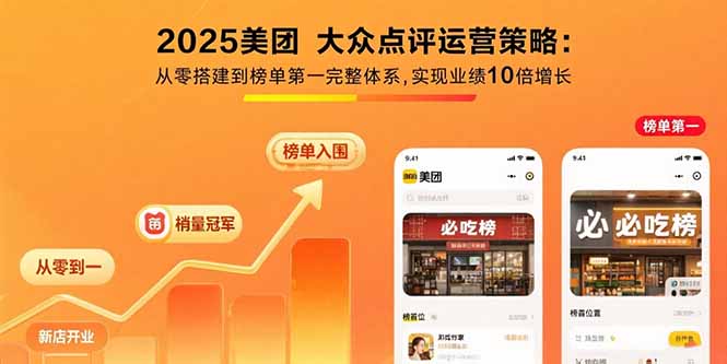 2025美团 大众点评运营策略:从零搭建到榜单第一完整体系,实现业绩10倍增长-yingqiuwz