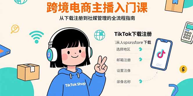 跨境电商主播入门课，TikTok下载注册，支付工具配置，社媒账号管理全流程-yingqiuwz