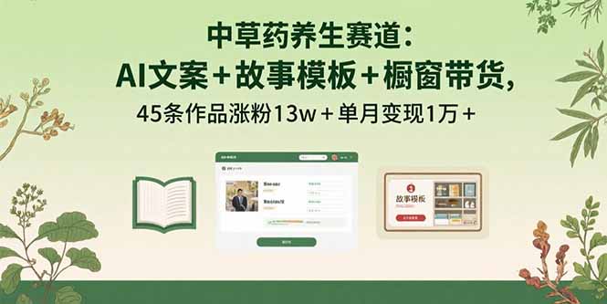 中草药养生赛道：AI文案+故事模板+橱带货，45条作品涨粉13w+单月变现1万+-yingqiuwz