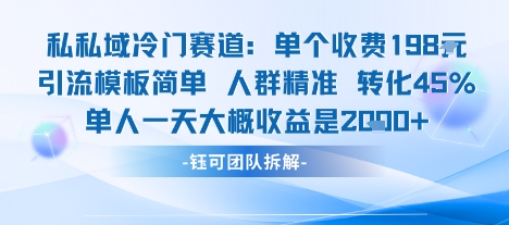 私域冷门赛道单个收费198米引流模板简单人群精准 45%的转化率单人一天大概收益多张-yingqiuwz