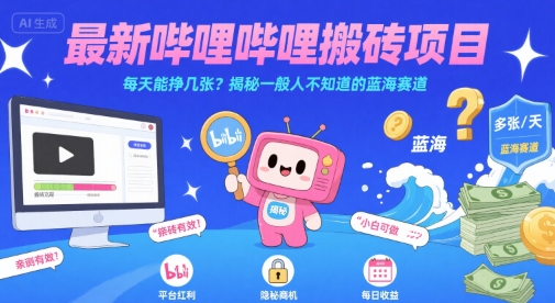最新哔哩哔哩上B站搬砖项目，每天能挣几张？揭秘一般人不知道的蓝海赛道-yingqiuwz