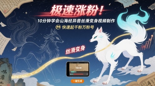 极速涨粉！10分钟学会山海经异兽丝滑变身视频制作，快速起千粉万粉号-yingqiuwz