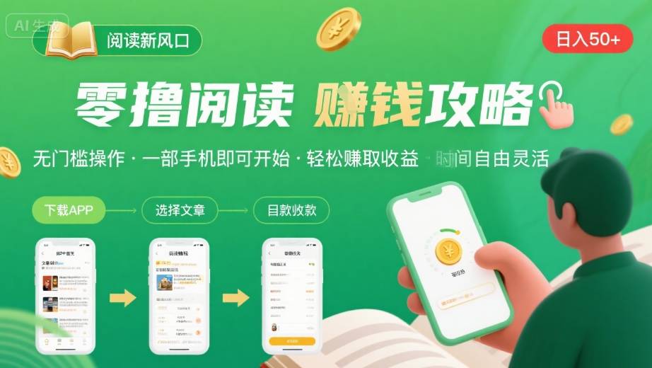 零撸阅读新风口，无门槛轻松挣，一部手机，日入 50-3张【揭秘】-yingqiuwz