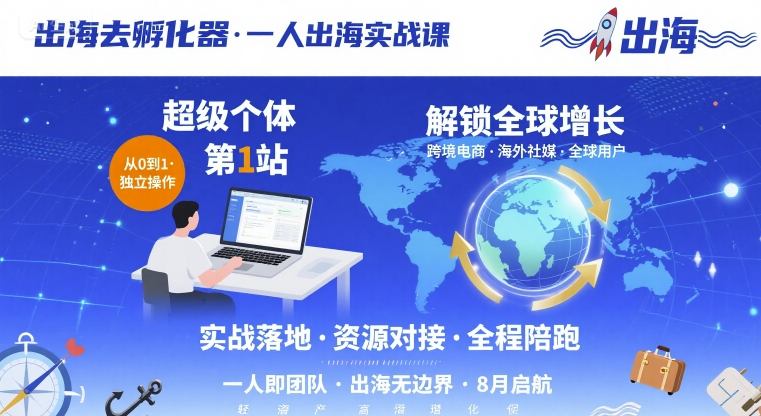 出海去孵化器，一人出海实战课，​超级个体第1站，解锁全球增长-yingqiuwz