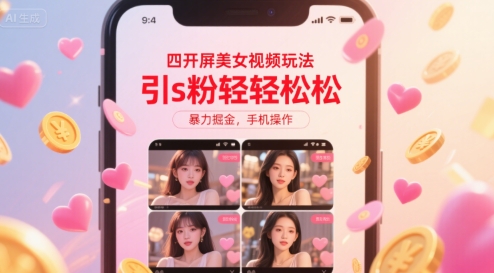 四开屏美女视频玩法，引s粉轻轻松松，暴力掘金，手机操作【揭秘】-yingqiuwz