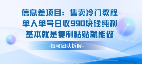 信息差项目：售卖冷门教程单人单号日收9张纯利基本就是复制粘贴就能做-yingqiuwz