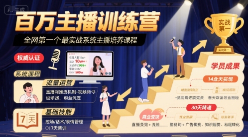 百万主播训练营，全网第一个最实战系统主播培养课程-yingqiuwz