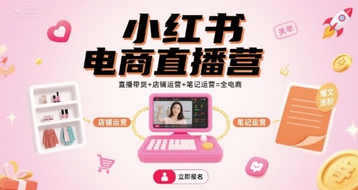 小红书电商直播营，直播带货+店铺运营+笔记运营=全电商-yingqiuwz