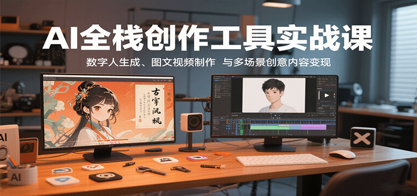 AI全栈创作工具实战课：数字人生成、图文视频制作与多场景创意内容变现-yingqiuwz