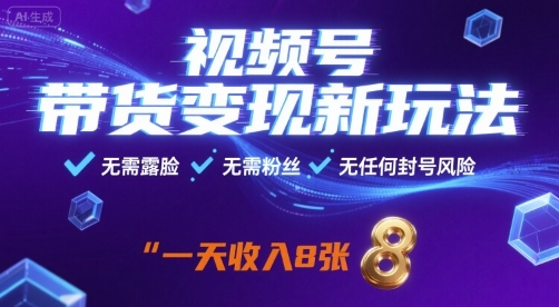视频号带货变现新玩法，无需露脸，无需粉丝，无任何封号风险，一天收益8张【揭秘】-yingqiuwz