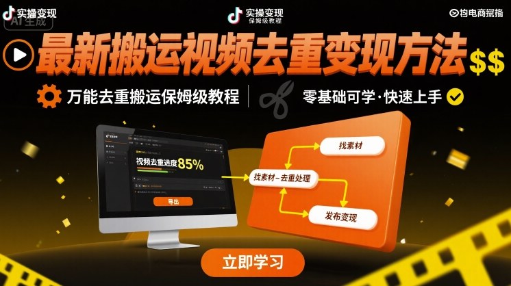 最新搬运视频去重变现方法，万能去重搬运保姆级教程-yingqiuwz