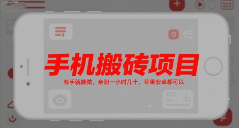 手机搬砖项目，有手就能做，亲测一小时几十，苹果安卓都可以-yingqiuwz