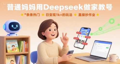普通妈妈用Deepseek做家教号，条条热门，日变现1k+的玩法，直接抄作业-yingqiuwz