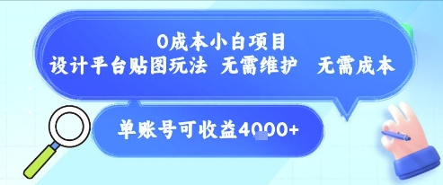 0成本小白项目，设计平台贴图玩法，无需维护，无需成本，单账号单月可产生收益4k+-yingqiuwz