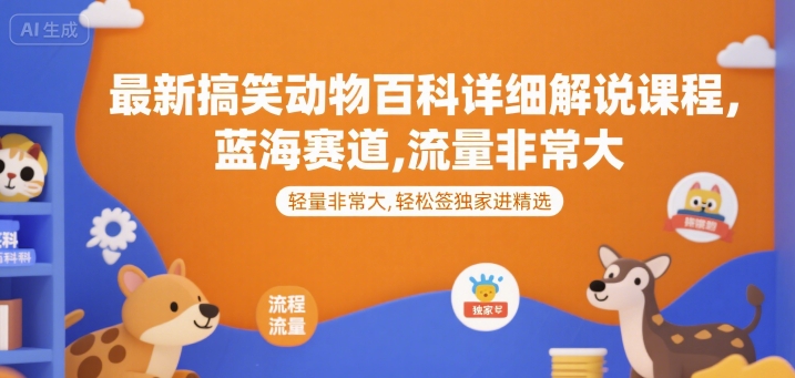 最新搞笑动物百科详细解说课程，蓝海赛道，流量非常大，轻松签独家进精选-yingqiuwz