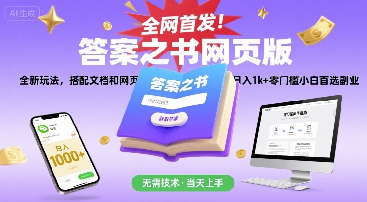 全网首发！答案之书网页版，全新玩法，搭配文档和网页，日入1k+零门槛小白首选副业【揭秘】-yingqiuwz
