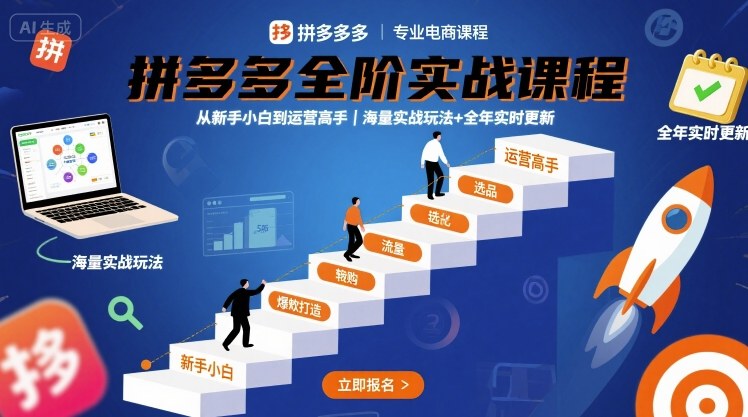 拼多多全阶实战课程，从新手小白到运营高手，海量实战玩法+全年实时更新【2025年9月更新】-yingqiuwz