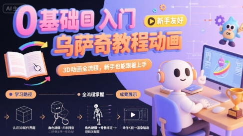 0基础入门乌萨奇教程动画，3D动画全流程，新手也能跟着上手-yingqiuwz