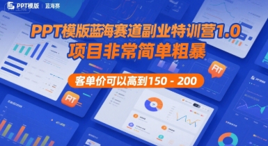 PPT模版蓝海赛道副业特训营1.0，项目非常简单粗暴，客单价可以高到150-200-yingqiuwz