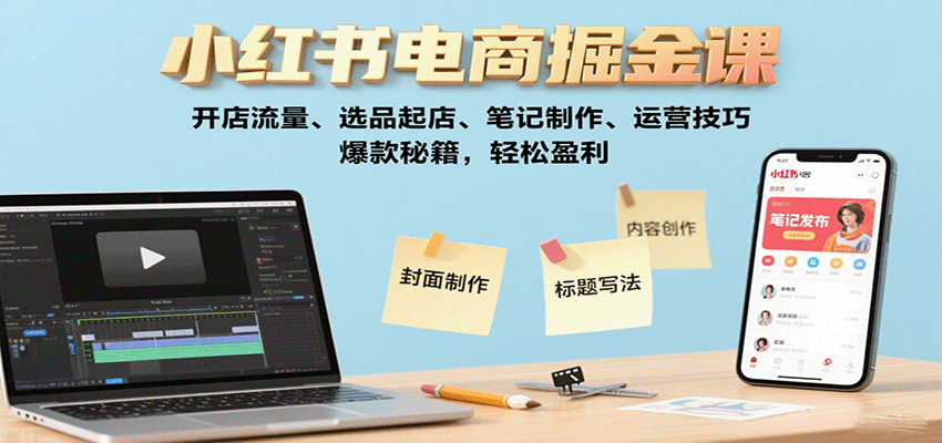小红书电商掘金课：开店流量、选品起店、笔记制作、运营技巧，爆款秘籍，轻松盈利-yingqiuwz