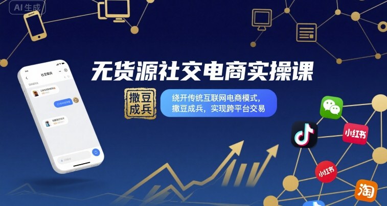 无货源社交电商实操课，绕开传统互联网电商模式，撒豆成兵，实现跨平台交易-yingqiuwz