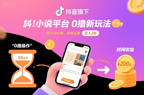 抖音旗下小说平台0撸新玩法，每天挂G60分钟，简单无脑，日入2张【揭秘】-yingqiuwz