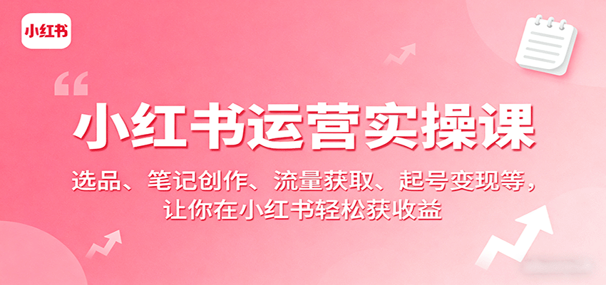 小红书运营实操课：选品、笔记创作、流量获取、起号变现等，让你在小红书轻松获收益-yingqiuwz