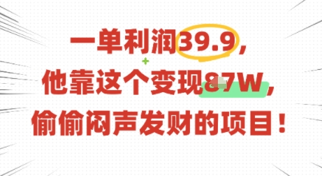一单利润39.9，有人靠这个变现几十个，偷偷闷声发财的项目-yingqiuwz