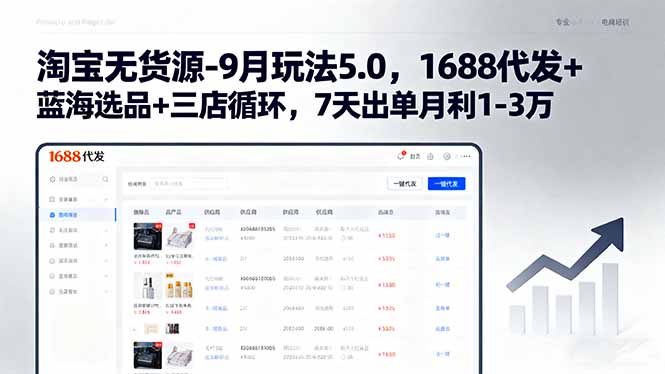 淘宝无货源-9月玩法5.0，1688代发+蓝海选品+三店循环，7天出单月利1-3万-yingqiuwz