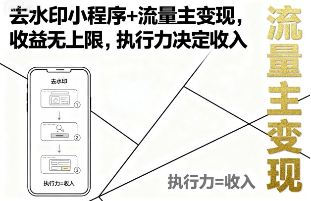 去水印小程序+流量主变现，收益无上限，执行力决定收入-yingqiuwz