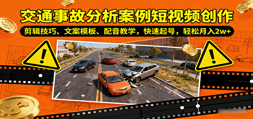 交通事故分析案例短视频创作，剪辑技巧、文案模板、配音教学，快速起号，轻松月入2w+-yingqiuwz