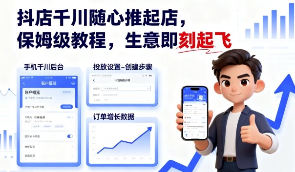 抖店千川随心推起店，保姆级教程，生意即刻起飞-yingqiuwz