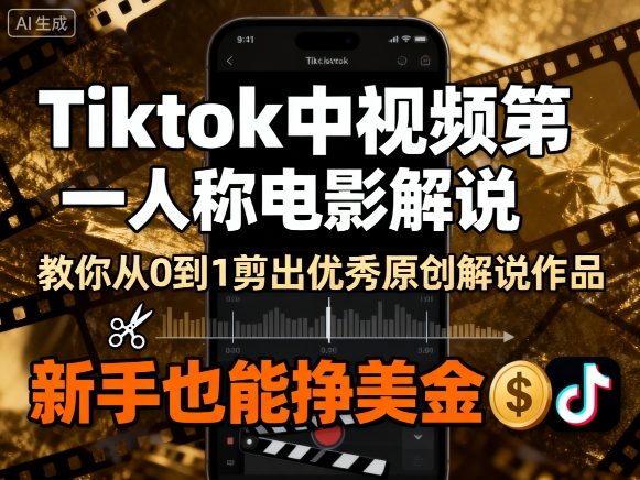 Tiktok中视频第一人称电影解说，教你从0到1剪出一个优秀的原创解说作品，新手也能挣美金-yingqiuwz