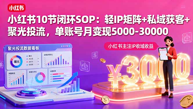 小红书10节闭环SOP：轻IP矩阵+私域获客+聚光投流，单账号月变现5000-30000-yingqiuwz