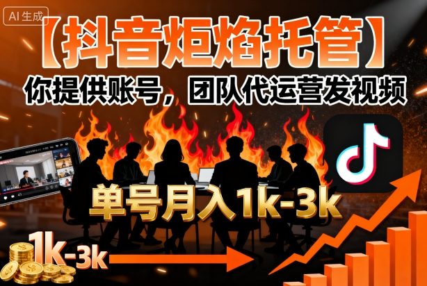 【抖音炬焰托管】你提供账号，团队代运营发视频，单号月入1k+【揭秘】-yingqiuwz