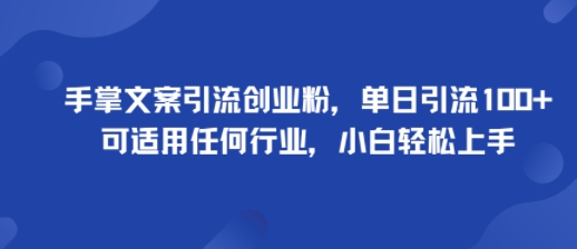手掌文案引流创业粉，单日引流100+，可适用任何行业，小白轻松上手-yingqiuwz