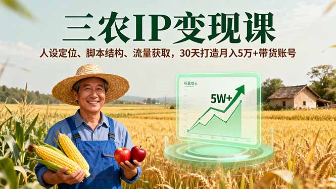 三农IP变现课，人设定位、脚本结构、流量获取，30天打造月入5万+带货账号-yingqiuwz