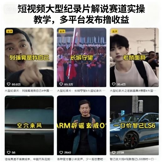 短视频大型纪录片解说赛道实操教学，多平台发布撸收益-yingqiuwz