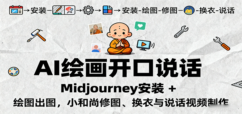 AI绘画开口说话，Midjourney安装 + 绘图出图，小和尚修图、换衣与说话视频制作-yingqiuwz
