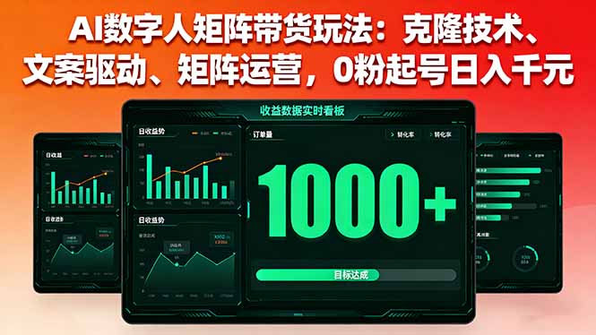AI数字人矩阵带货玩法：克隆技术、文案驱动、矩阵运营，0粉起号日入千元-yingqiuwz